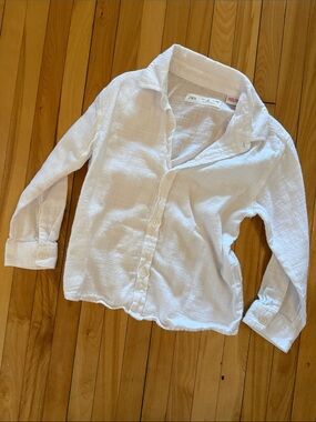 Zara Kids White Button-Down Gauze Shirt